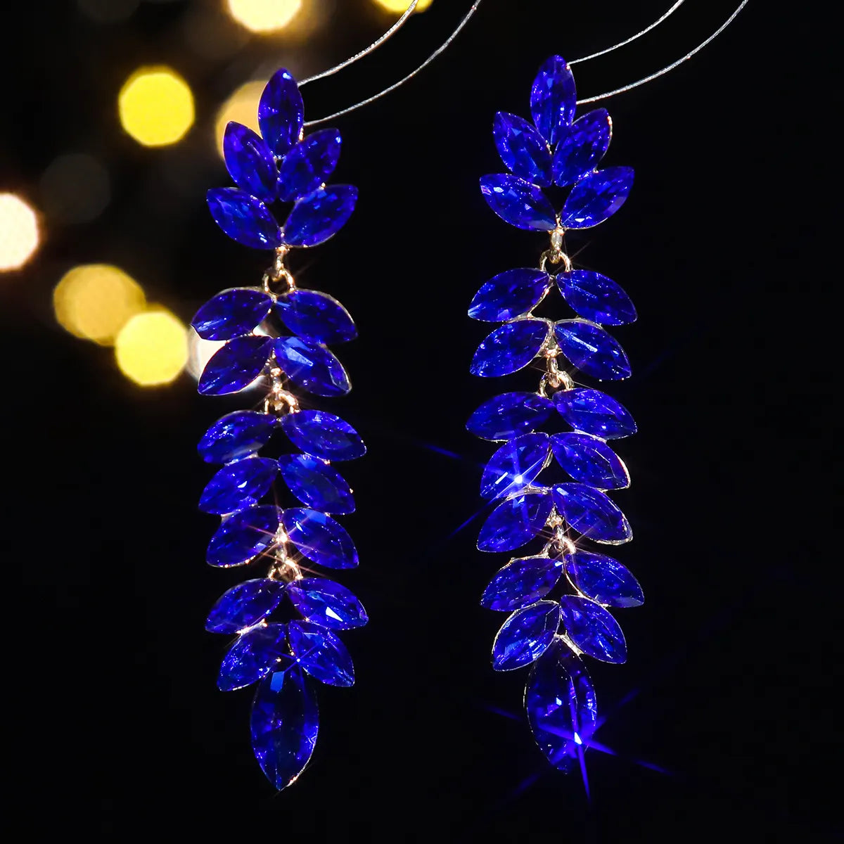 1 Pair Glam Shiny Leaves Plating Inlay Alloy Rhinestones Zircon Drop Earrings