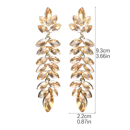 1 Pair Glam Shiny Leaves Plating Inlay Alloy Rhinestones Zircon Drop Earrings