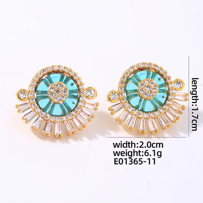 1 Pair Glam Shiny Round Plating Inlay Copper Zircon Ear Studs