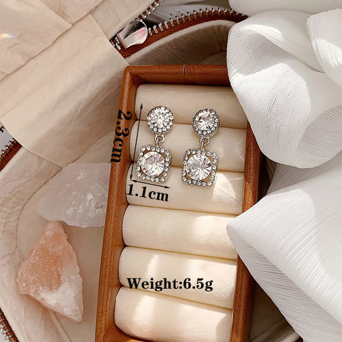 1 Pair Glam Shiny Round Square Plating Inlay Alloy Artificial Rhinestones White Gold Plated Drop Earrings