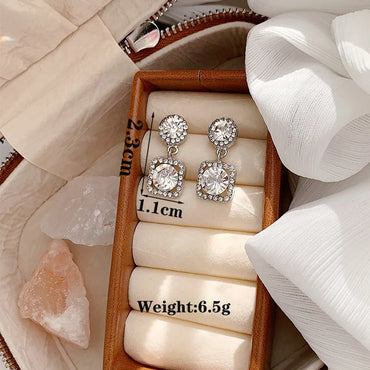 1 Pair Glam Shiny Round Square Plating Inlay Alloy Artificial Rhinestones White Gold Plated Drop Earrings