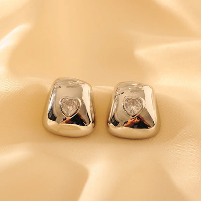 1 Pair Glam Shiny Solid Color Plating Copper 18K Gold Plated Ear Studs