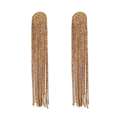 1 Pair Glam Shiny Tassel Inlay Alloy Rhinestones Drop Earrings