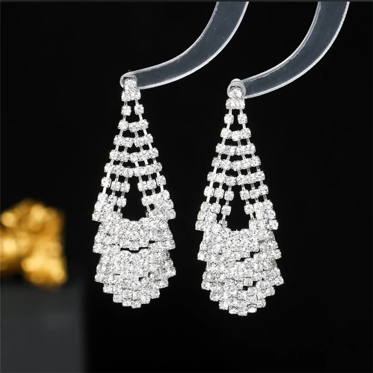 1 Pair Glam Shiny Tassel Inlay Copper Artificial Rhinestones Drop Earrings