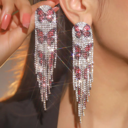 1 Pair Glam Shiny Tassel Plating Inlay Alloy Rhinestones Silver Plated Drop Earrings