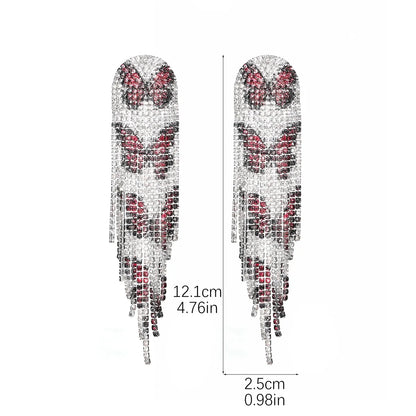 1 Pair Glam Shiny Tassel Plating Inlay Alloy Rhinestones Silver Plated Drop Earrings