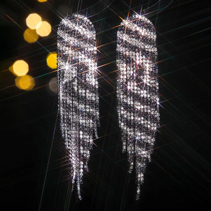 1 Pair Glam Shiny Tassel Plating Inlay Alloy Rhinestones Silver Plated Drop Earrings