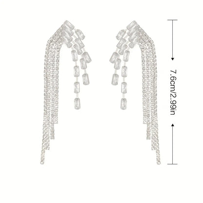 1 Pair Glam Shiny Tassel Plating Inlay Copper Rhinestones Silver Plated Drop Earrings