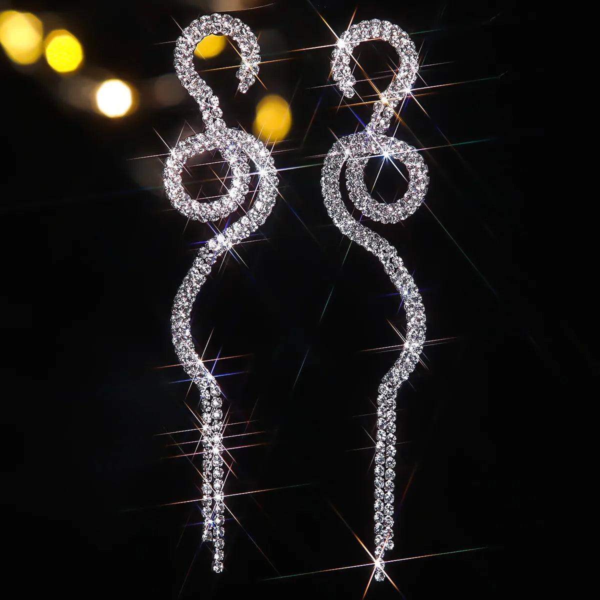 1 Pair Glam Shiny Tassel Rhinestone Drop Earrings