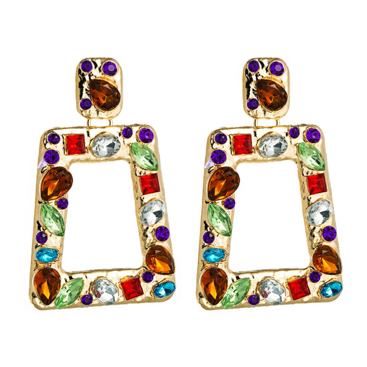 1 Pair Glam Shiny Trapezoid Hollow Out Inlay Alloy Rhinestone Rhinestones Drop Earrings