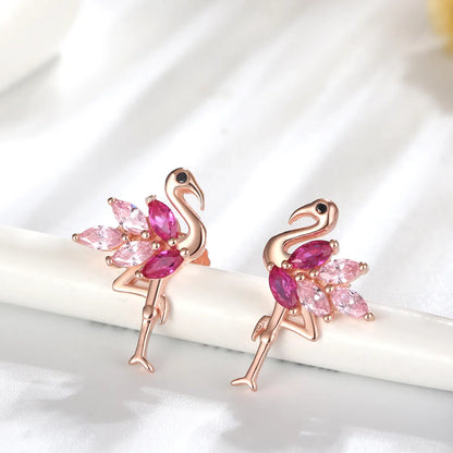 1 Pair Glam Simple Style Animal Bird Polishing Plating Inlay Sterling Silver Zircon Rose Gold Plated Ear Studs