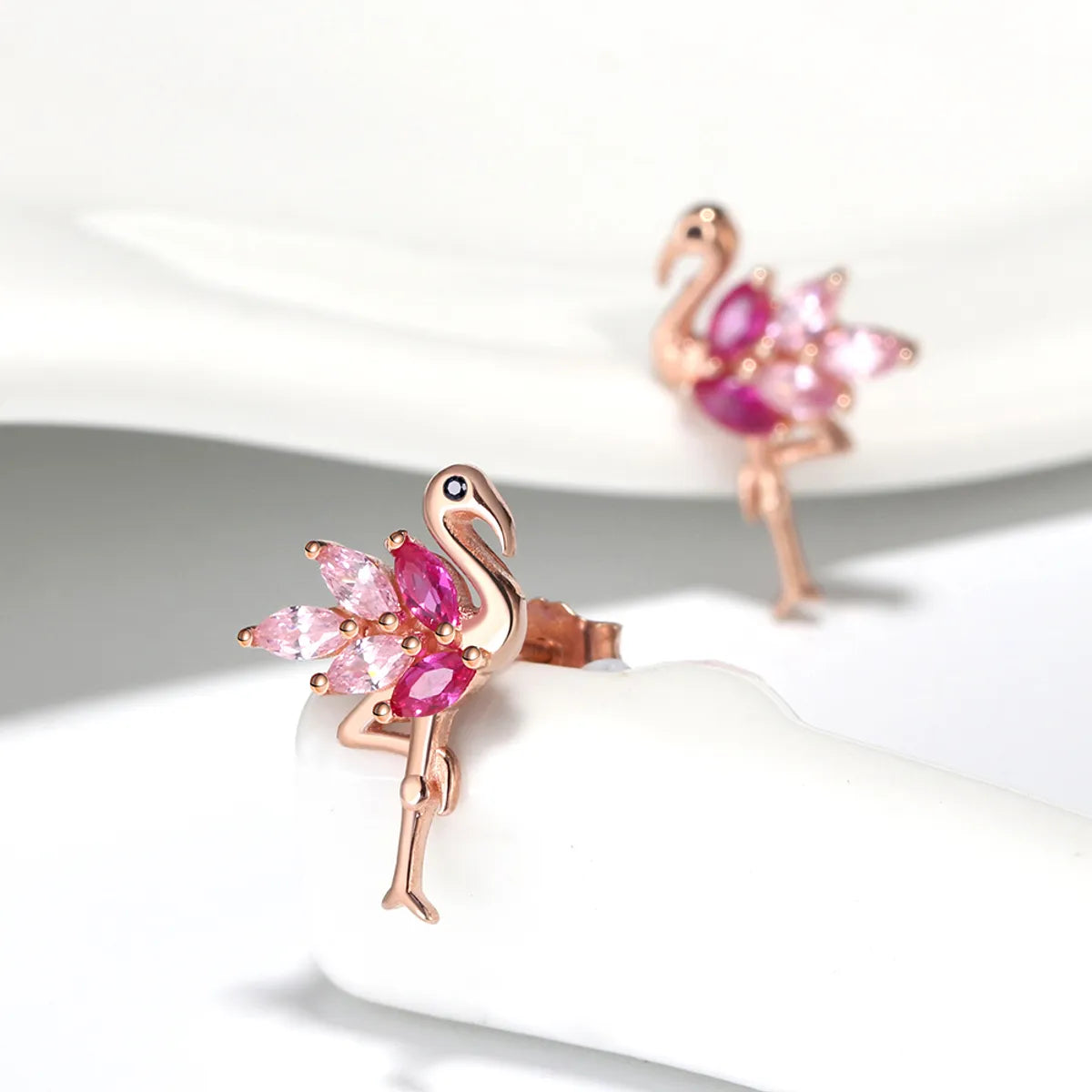 1 Pair Glam Simple Style Animal Bird Polishing Plating Inlay Sterling Silver Zircon Rose Gold Plated Ear Studs