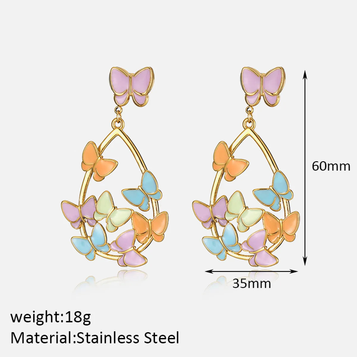 1 Pair Glam Simple Style Butterfly Enamel Plating 304 Stainless Steel 18K Gold Plated Drop Earrings