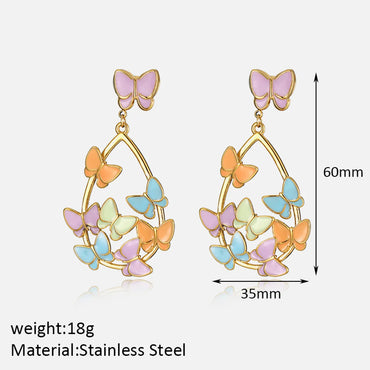 1 Pair Glam Simple Style Butterfly Enamel Plating 304 Stainless Steel 18K Gold Plated Drop Earrings