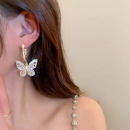 1 Pair Glam Simple Style Butterfly Plating Inlay Imitation Pearl Alloy Artificial Rhinestones Zircon 14k Gold Plated Drop Earrings