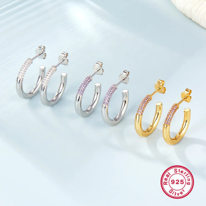 1 Pair Glam Simple Style C Shape Inlay Sterling Silver Zircon 18K Gold Plated White Gold Plated Ear Studs