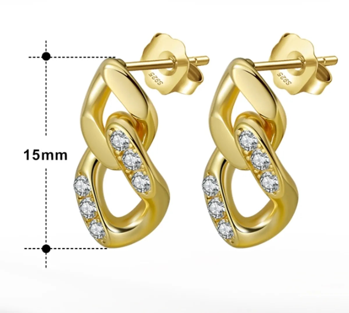 1 Pair Glam Simple Style Chain Polishing Plating Inlay Sterling Silver Zircon White Gold Plated Rhodium Plated Ear Studs