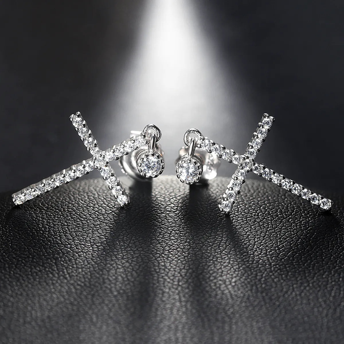 1 Pair Glam Simple Style Cross Polishing Plating Inlay Sterling Silver Zircon White Gold Plated Drop Earrings