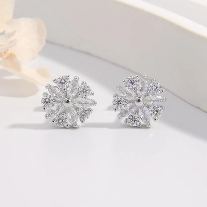 1 Pair Glam Simple Style Flower Plating Inlay Sterling Silver Zircon Ear Studs