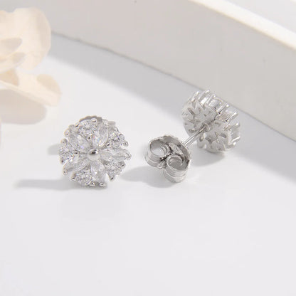 1 Pair Glam Simple Style Flower Plating Inlay Sterling Silver Zircon Ear Studs