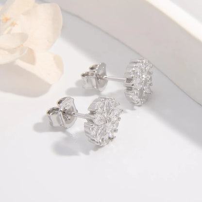 1 Pair Glam Simple Style Flower Plating Inlay Sterling Silver Zircon Ear Studs