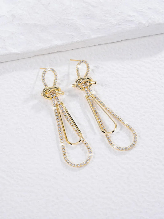 1 Pair Glam Simple Style Geometric Plating Inlay Copper Zircon 18k Gold Plated Drop Earrings