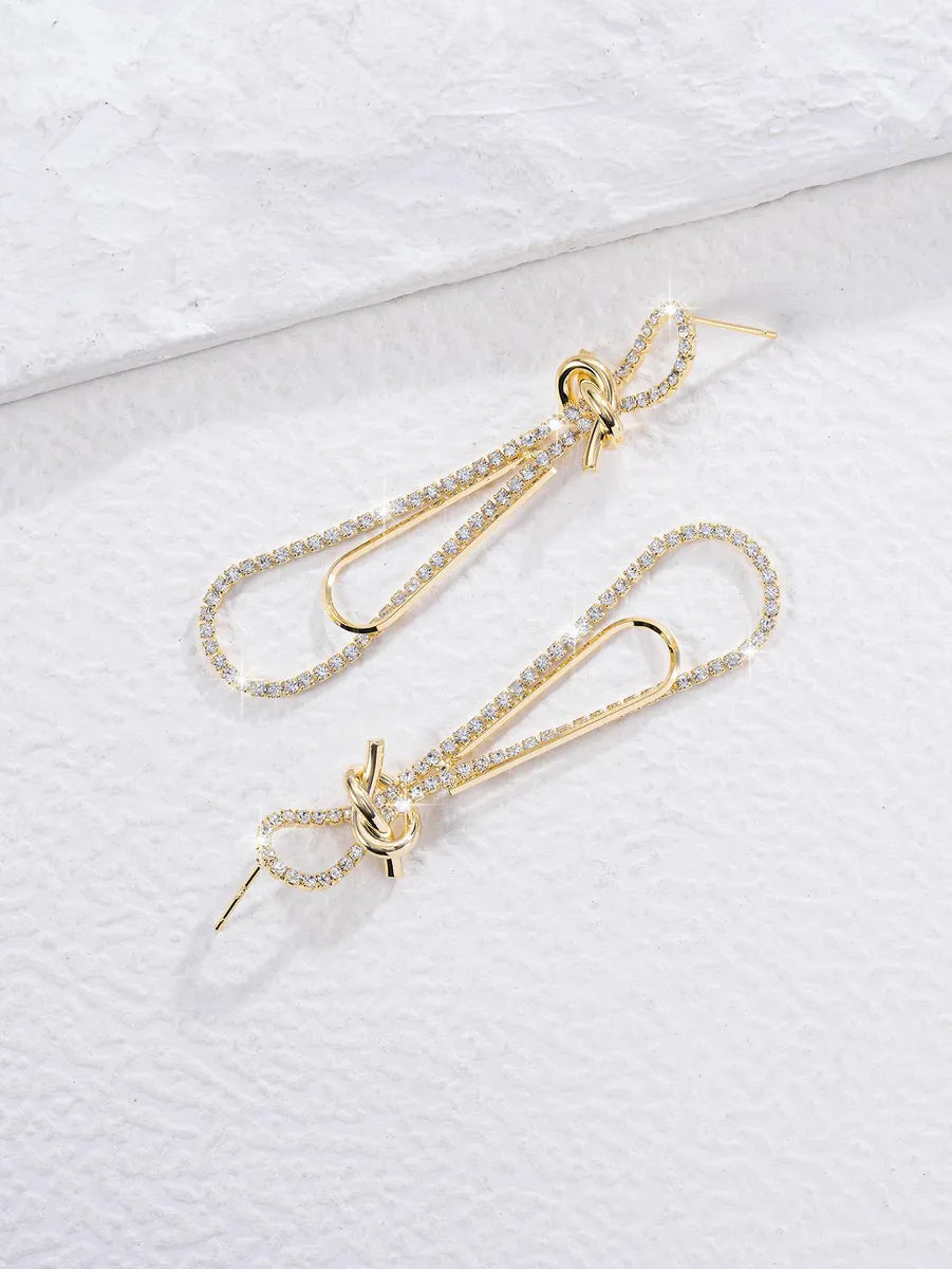 1 Pair Glam Simple Style Geometric Plating Inlay Copper Zircon 18k Gold Plated Drop Earrings