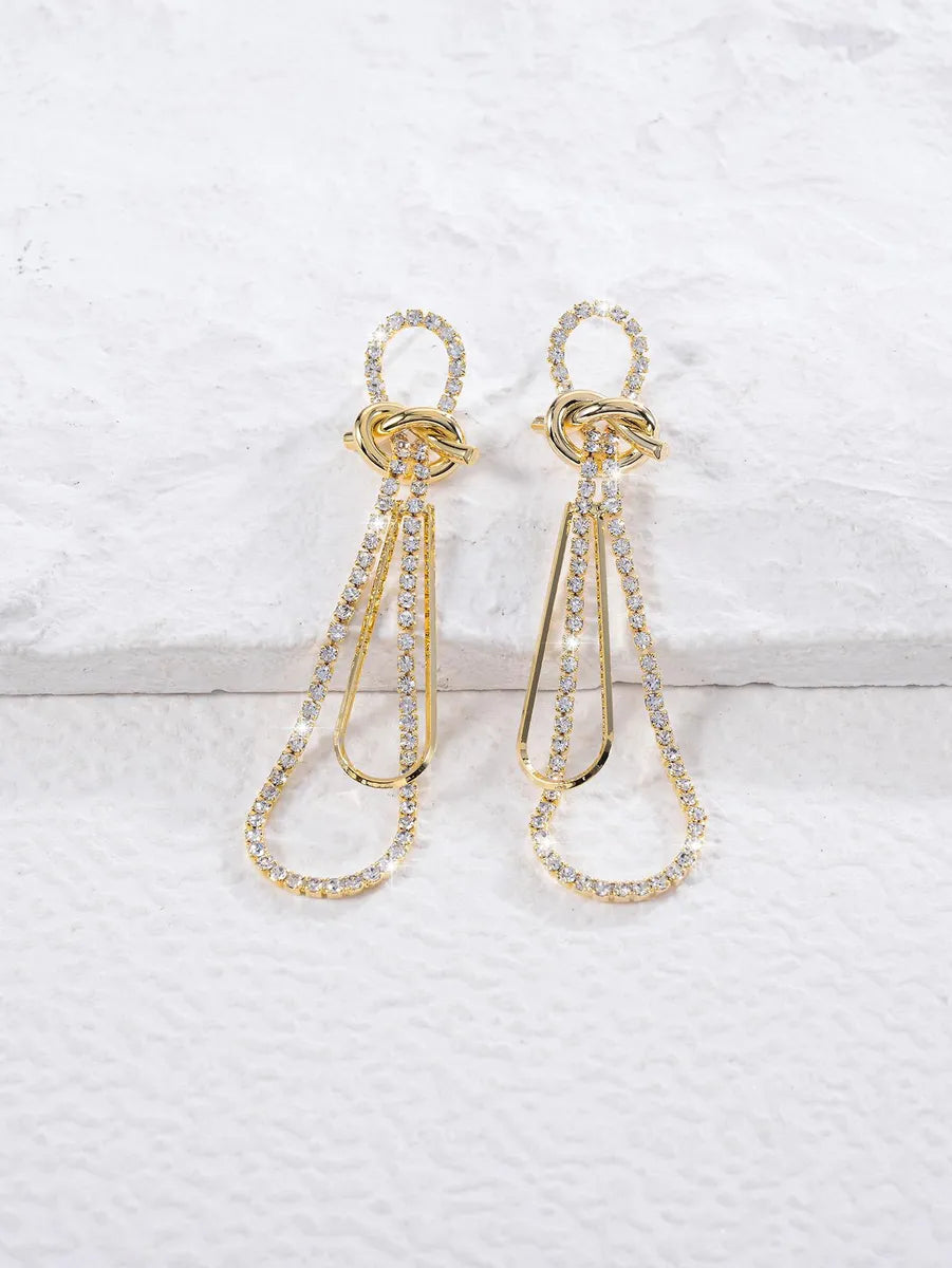 1 Pair Glam Simple Style Geometric Plating Inlay Copper Zircon 18k Gold Plated Drop Earrings