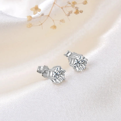 1 Pair Glam Simple Style Hexagon Polishing Plating Inlay Sterling Silver Zircon White Gold Plated Rhodium Plated Ear Studs