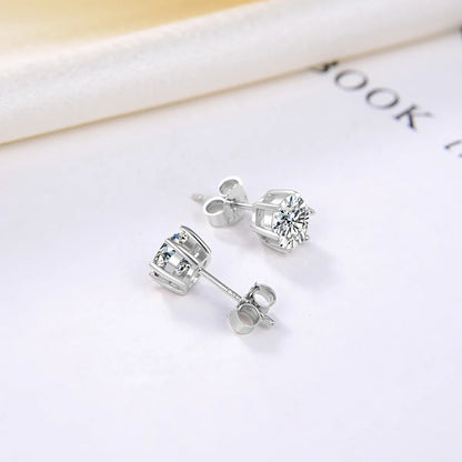 1 Pair Glam Simple Style Hexagon Polishing Plating Inlay Sterling Silver Zircon White Gold Plated Rhodium Plated Ear Studs