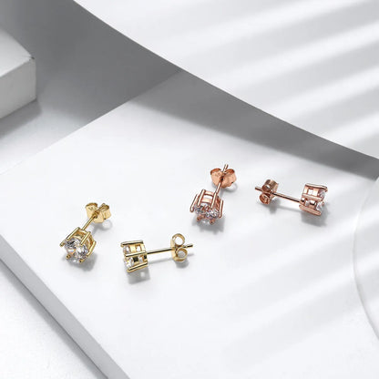 1 Pair Glam Simple Style Hexagon Polishing Plating Inlay Sterling Silver Zircon White Gold Plated Rhodium Plated Ear Studs