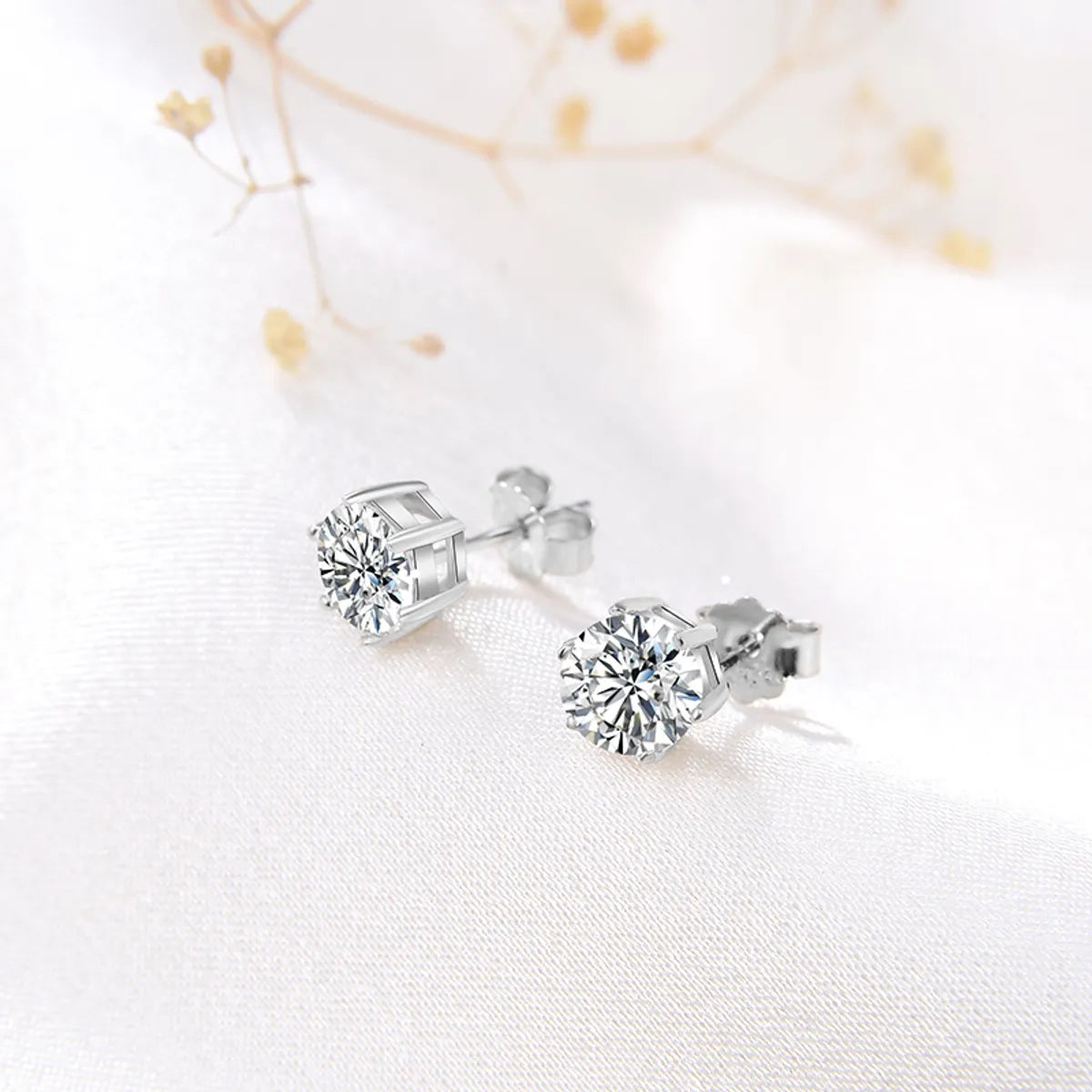 1 Pair Glam Simple Style Hexagon Polishing Plating Inlay Sterling Silver Zircon White Gold Plated Rhodium Plated Ear Studs