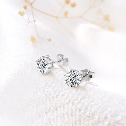 1 Pair Glam Simple Style Hexagon Polishing Plating Inlay Sterling Silver Zircon White Gold Plated Rhodium Plated Ear Studs