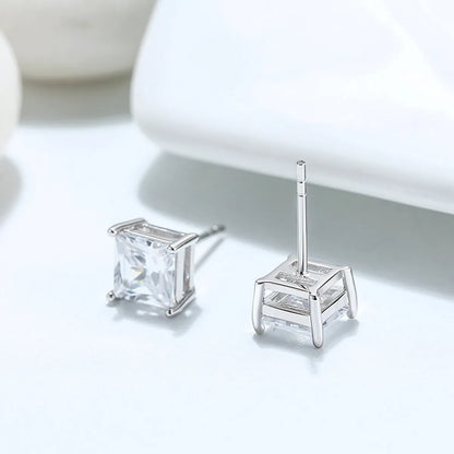 1 Pair Glam Simple Style Quadrilateral Square Polishing Plating Inlay Sterling Silver Zircon White Gold Plated Rhodium Plated Ear Studs