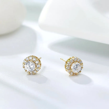 1 Pair Glam Simple Style Round Polishing Plating Inlay Sterling Silver Zircon White Gold Plated Rhodium Plated Ear Studs