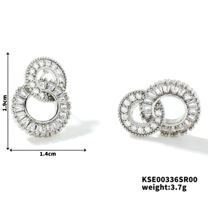 1 Pair Glam Simple Style Shiny Double Ring Inlay Copper Zircon K Gold Plated Rhodium Plated Ear Studs