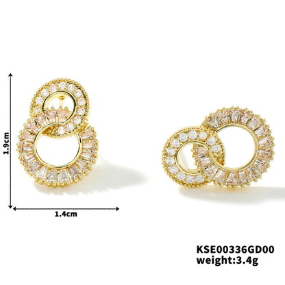 1 Pair Glam Simple Style Shiny Double Ring Inlay Copper Zircon K Gold Plated Rhodium Plated Ear Studs