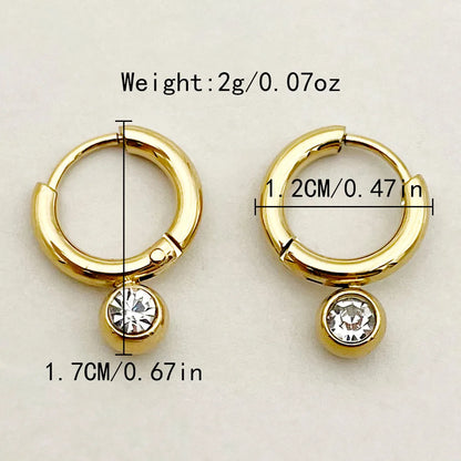 1 Pair Glam Simple Style Solid Color Plating Inlay Stainless Steel Zircon Gold Plated Earrings