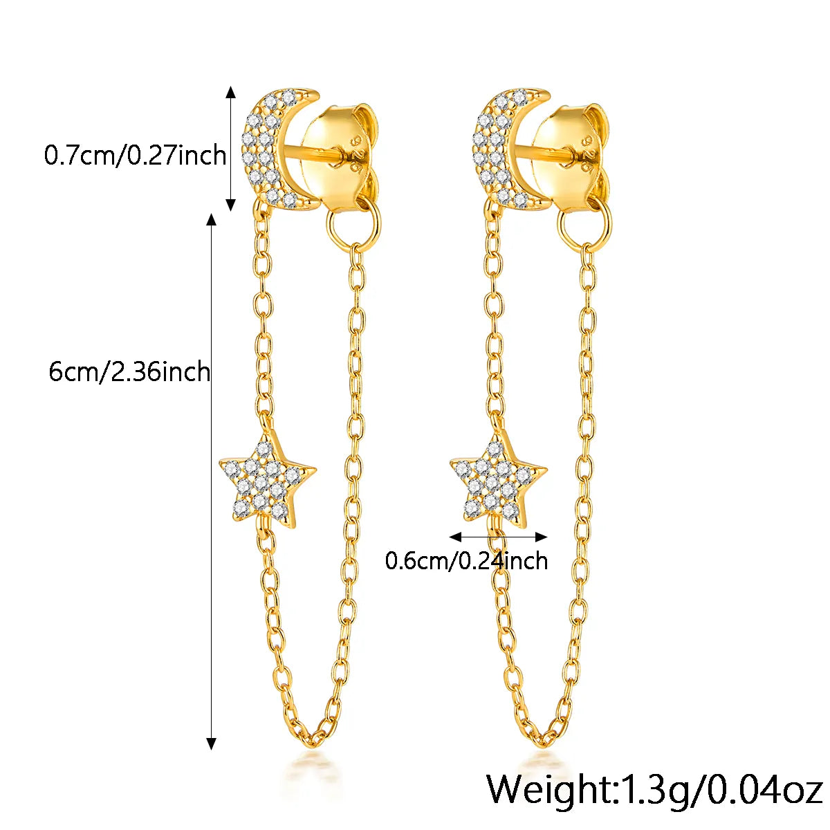 1 Pair Glam Simple Style Star Moon Tassel Plating Inlay Sterling Silver Zircon Drop Earrings