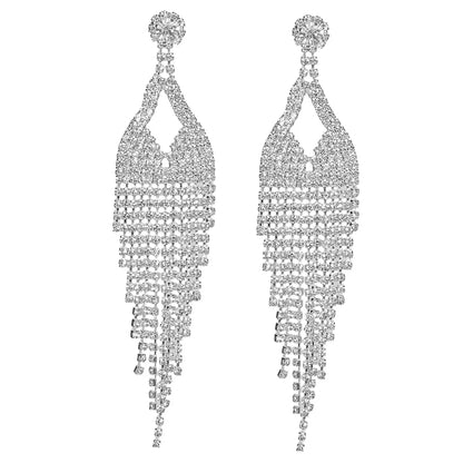 1 Pair Glam Simple Style Tassel Rhinestone Drop Earrings