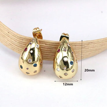 1 Pair Glam Simple Style Water Droplets Plating Inlay Copper Zircon 18k Gold Plated Silver Plated Ear Studs