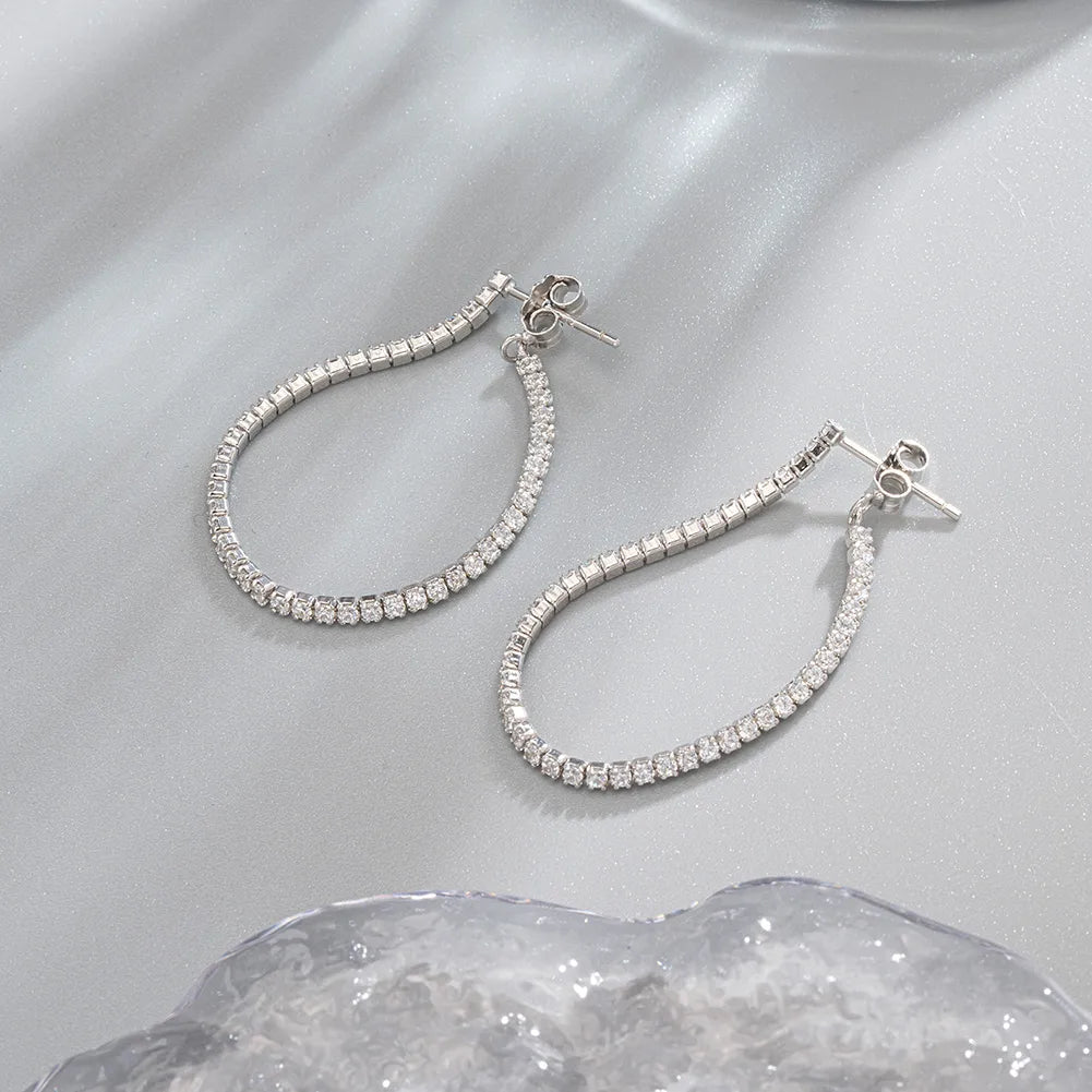 1 Pair Glam Simple Style Water Droplets Polishing Plating Inlay Sterling Silver Zircon White Gold Plated Drop Earrings