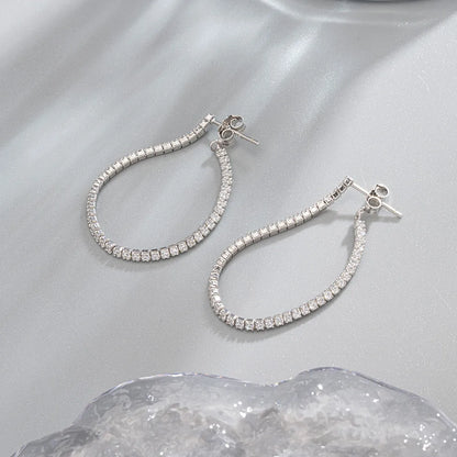 1 Pair Glam Simple Style Water Droplets Polishing Plating Inlay Sterling Silver Zircon White Gold Plated Drop Earrings