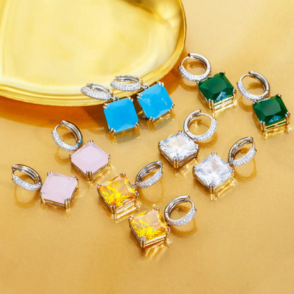 1 Pair Glam Square Plating Inlay Copper Artificial Gemstones Zircon White Gold Plated Rhodium Plated Drop Earrings