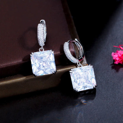 1 Pair Glam Square Plating Inlay Copper Artificial Gemstones Zircon White Gold Plated Rhodium Plated Drop Earrings