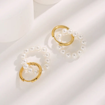 1 Pair Glam Sweet Love Round Plating Imitation Pearl Titanium Steel Copper Gold Plated Earrings