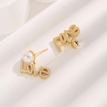 1 Pair Glam Sweet Love Round Plating Imitation Pearl Titanium Steel Copper Gold Plated Earrings