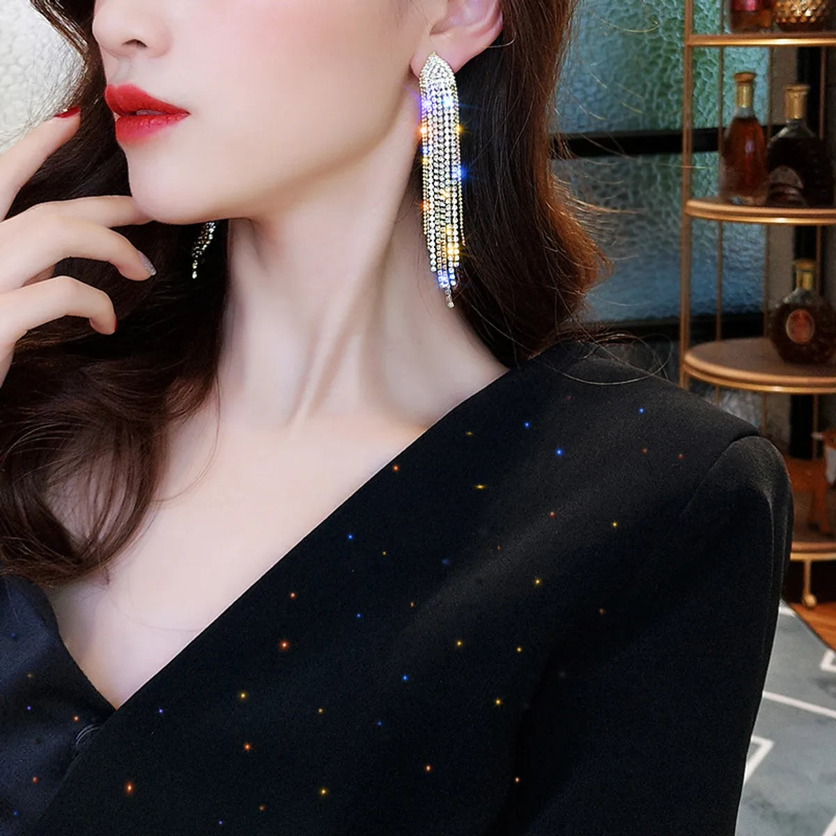 1 Pair Glam Sweet Tassel Inlay Copper Zircon Drop Earrings