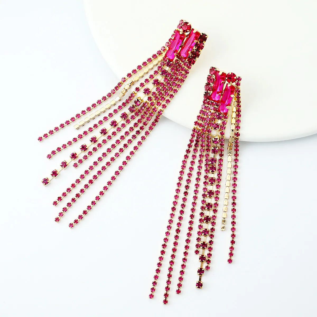 1 Pair Glam Tassel Metal Plating Rhinestones Women's Drop Earrings