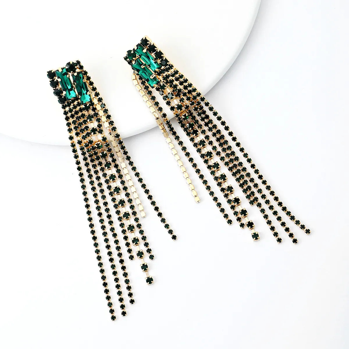 1 Pair Glam Tassel Metal Plating Rhinestones Women's Drop Earrings